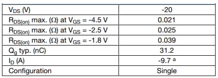 Vishay / Siliconix Si8481DB 20V P-Channel TrenchFET® Gen III MOSFET